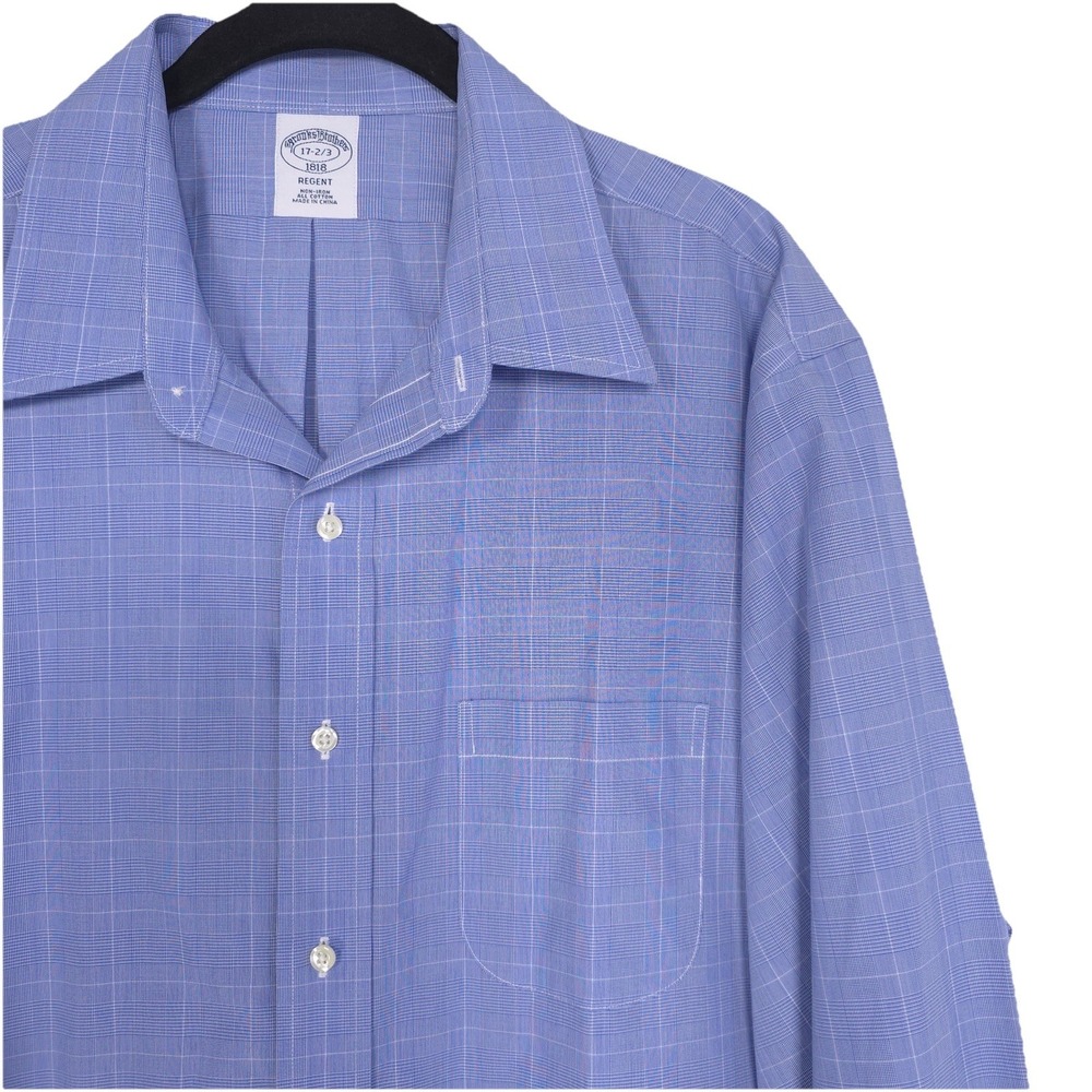 BROOKS BROTHERS 1818 Men's Shirt Size 17 2/3 REGENT Non Iron Blue Plaid Cotton